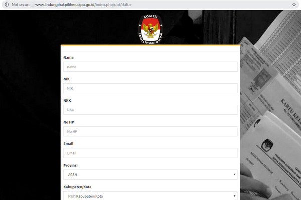 Tampilan laman lindungihakpilihmu.kpu.go.id. (Foto: tangkapan layar kpu.go.id/posjateng.id)
