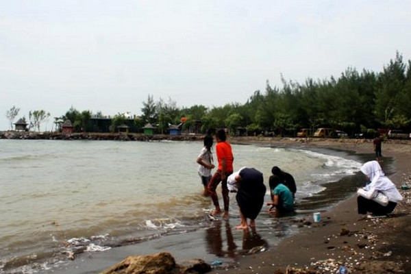Warga mencari kerang yang terdampar di bibir Pantai Sendang Sikucing, Kabupaten Kendal, Jateng. (Foto: Tribun Jateng/MS Kurniawan)