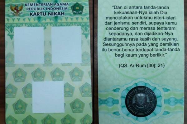 Kartu nikah. (Foto: Kemenag)