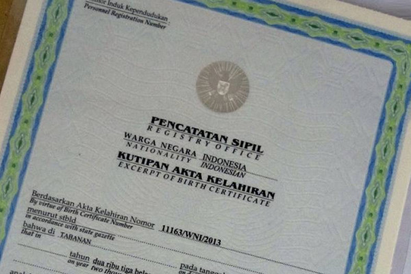 Ilustrasi akta kelahiran. (Foto: Pemkot Tegal)