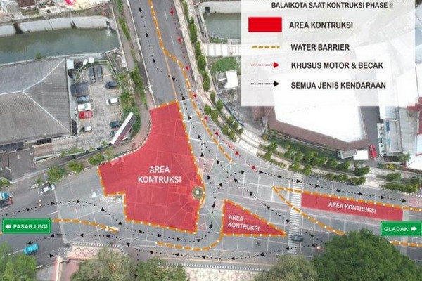 Rekayasa lalu lintas di kawasan Balai Kota Surakarta, Jateng. (Foto: Pemkot Surakarta)