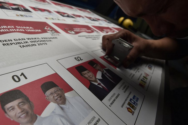 Surat suara Pilpres 2019. (Foto: Antara Foto/M. Adimaja)