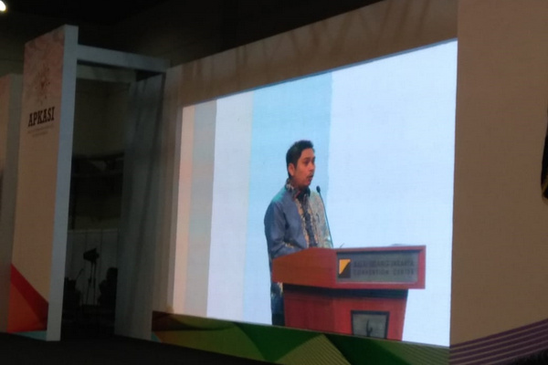 Ketua Umum Apkasi, Mardani H. Maming, sela pembukaan AOE 2019 di JCC, Jakarta, Rabu (3/7). (Foto: PosJateng/Fathor Rasi)