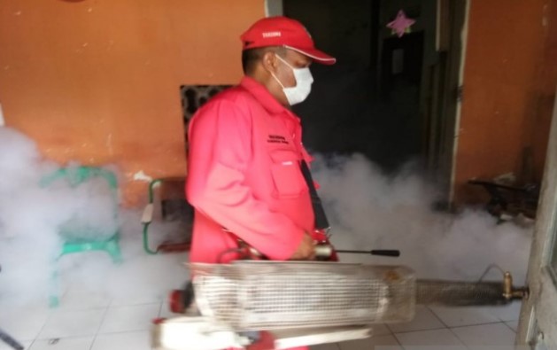Petugas Dinas Kesehatan Kabupaten Batan sedang melakukan pengasapan (fogging). (ANTARA)