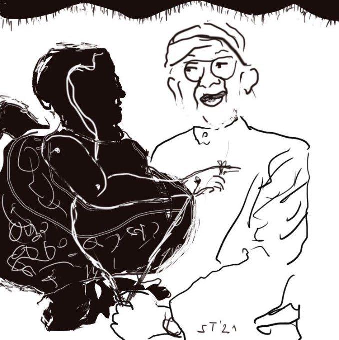 Gambar ilustrasi Ki Manteb Sudarsono buatan seniman terkenal, Sudjiwo Tedjo. Foto: twitter Jack Separo Gendeng @Sudjiwotedjo