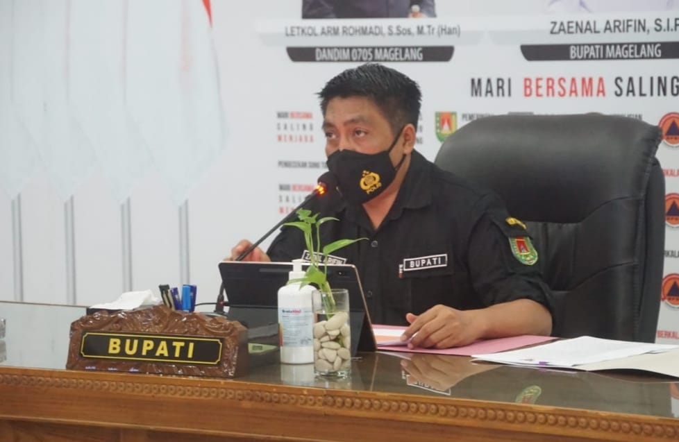Bupati Magelang, Zaenal Arifin saat Rakor Pelaksanaan Inbup tentang Penanganan Covid-19 Kabupaten Magelang, Sabtu (3/7). (Foto: Laman beritamagelang.id)