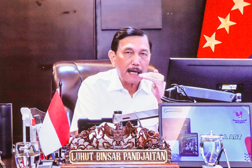 Menko Marinves, Luhut Binsar Pandjaitan saat Rapat Koordinasi terkait Percepatan Penanganan Pandemi Covid-19 di DIY, secara virtual, Kamis (29/7) sore. Foto: setkab.go.id