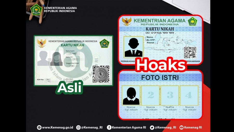 Tampilan kartu nikah digital asli dan hoaks. Ilustasi: kemenag.go.id