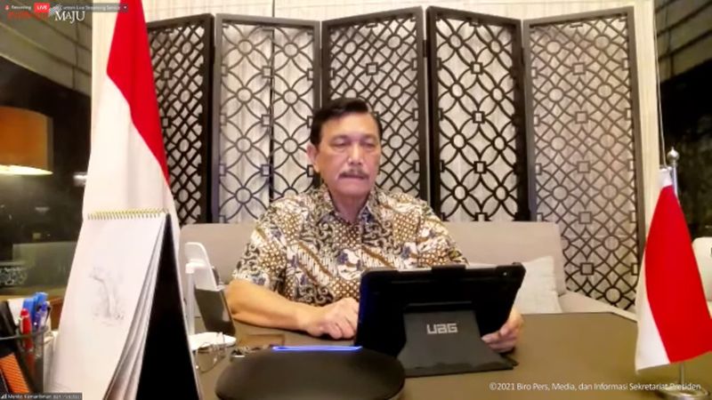 Menko Marves Luhut Binsar Pandjaitan saat Konferensi Pers Virtual Mengenai Perkembangan PPKM. Foto: YouTube Sekretariat Presiden