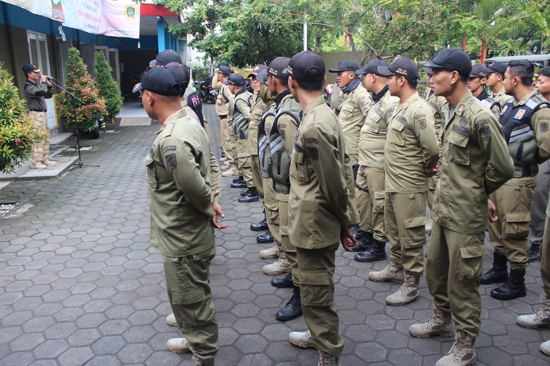 Satpol PP Klaten saat apel persiapan. Foto: Instagram @satpolppkab.klaten