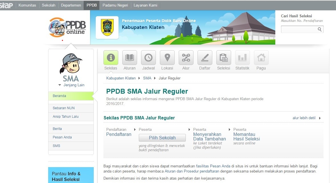 Tampilan laman klaten.siap-ppdb.com.Dokumentasi: klatenkab.go.id