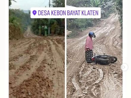 Unggahan warganet menyoal kerusakan Jalan Kebon Bayat Klaten. Foto: instagram @kabar_klaten
