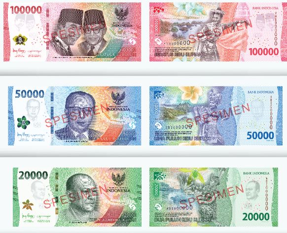 Uang baru pecahan Rp100.000, Rp50.0000 dan Rp20.000 yang baru. Foto: bi.go.id
