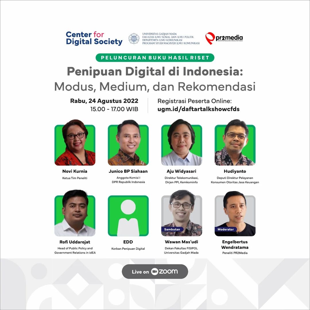 Talkshow ‘Penipuan Digital di Indonesia: Modus, Medium, dan Rekomendasi’ yang digelar Rabu, (24/8). Foto: Instagram @cfds_ugm.