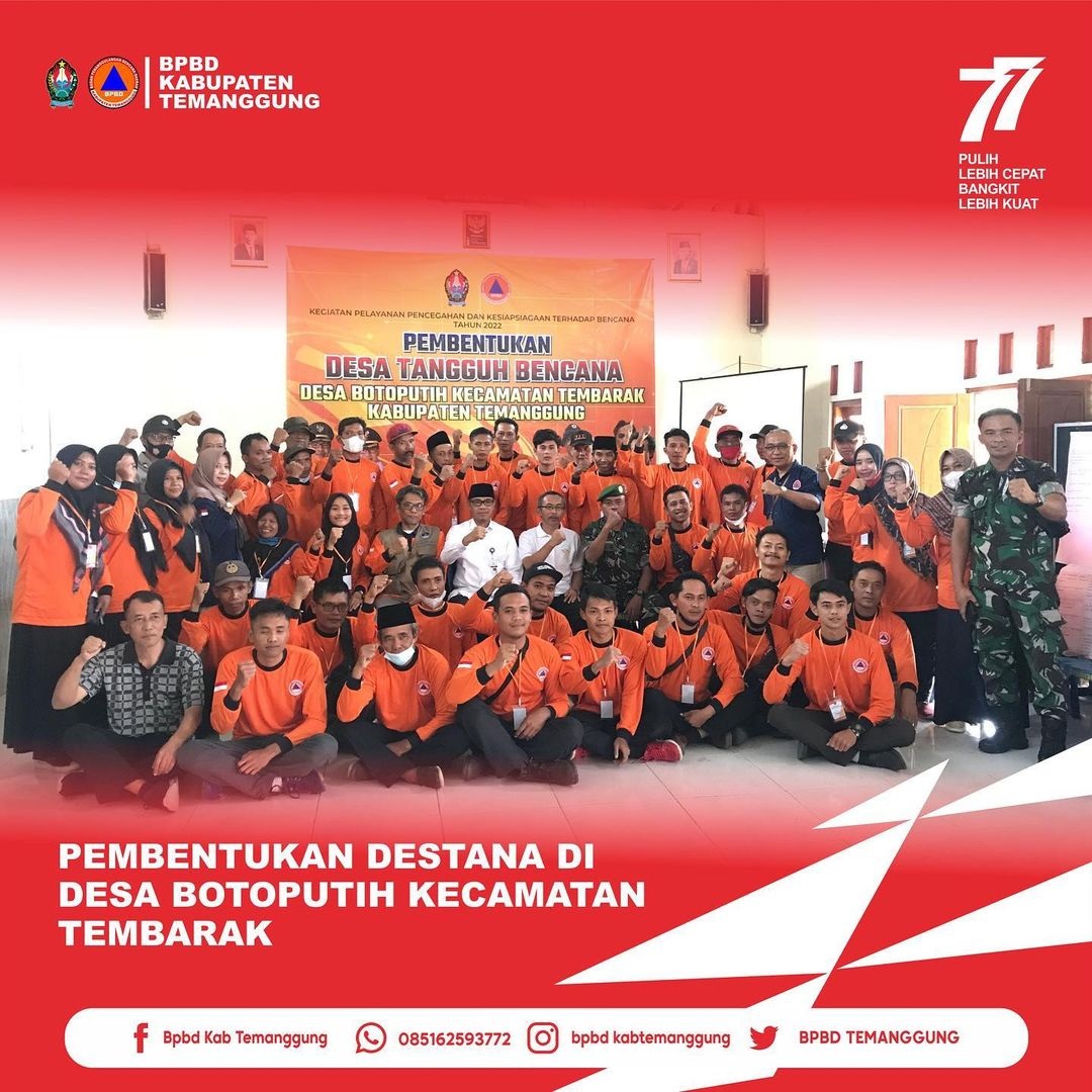 BPBD Temanggung menggelar Pembentukan DESTANA di Desa Botoputih, Kamis-Sabtu (25-27/8). (Foto: instagram.com/bpbd_kabtemanggung).
