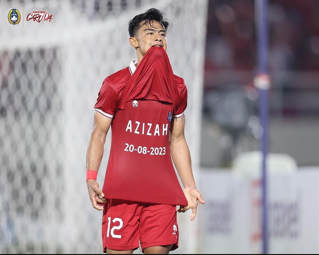Bek kiri Timnas Indonesia U-23, Arhan Pratama selebrasi usai mencetak gol ke gawang Turkmenistan. Foto: twitter @TimnasIndonesia