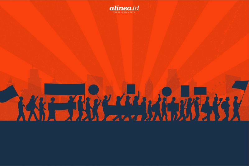 Ilustrasi aksi unjuk rasa mahasiswa. Alinea.id/Dwi Setiawan.